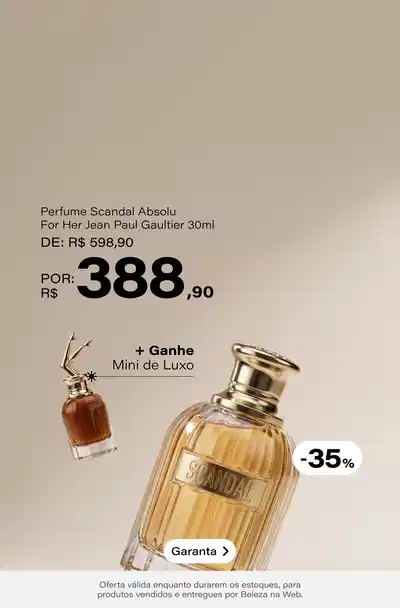 Scandal Absolu For Her Jean Paul Gaultier Parfum - Perfume Feminino 30ml De: R$ 598,9 Por: R$ 388,9 Selo: -35% OFF + Ganhe Mini de Luxo *Vendidos e entregues por Beleza na Web