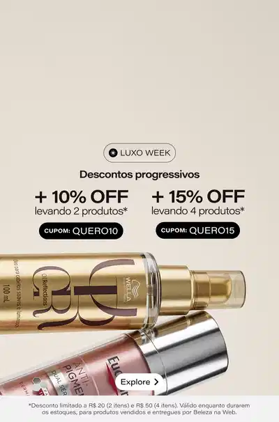 Ganhe 10% OFF extra limitado em R$20 na compra de 02 produtos, 15% OFF extra limitado em R$50 na compra 04 produtos. *Vendidos e entregues por Beleza na Web