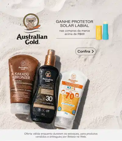 [Australian Gold] Ganhe Protetor Solar Labial nas compras de Australian Gold acima de R$69