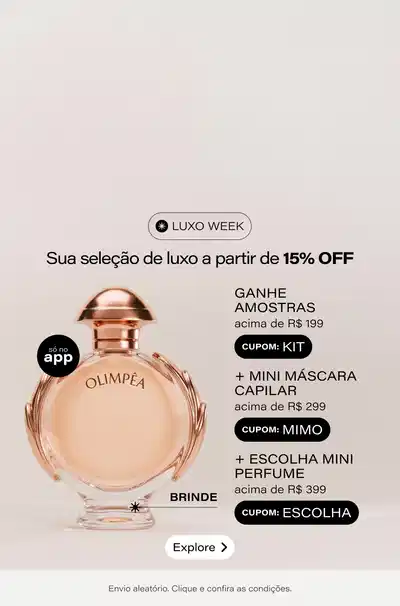 [FEMININO & GERAL] Luxo Week | Mínimo 15% OFF em marcas selecionadas. Ganhe Kit Luxo acima de R$199 + Mini Cabelos acima de R$299 + Escolha sua Mini Luxo acima de R$399 só no app *Envio aleatório *Vendidos e entregues por Beleza na Web