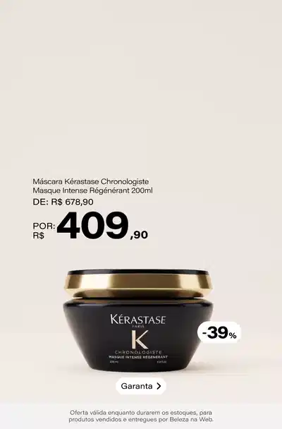 Kérastase Chronologiste Masque Intense Régénérant - Máscara Capilar 200ml De: R$ 678,9 Por: R$ 409,9 Selo: 39% OFF *Vendidos e entregues por Beleza na Web
