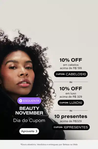 Dia do Cupom: Ganhe 10% OFF extra em cabelos acima de R$199 ou 10% OFF em luxo acima de R$329 ou 10 presentes acima de R$329 *Envio aleatório *Vendidos e entregues por Beleza na Web