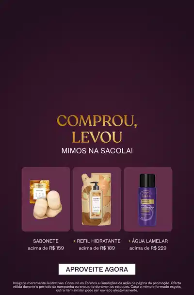 Fundo roxo escuro comunicando mimos progressivos em compras a partir de R$ 159.