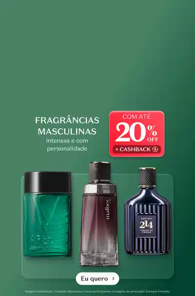Seleção de perfumaria masculina com até 20% OFF
