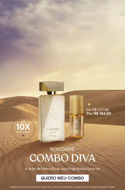 Novidade Combo Diva, Hair Mist Diva Suprema + Desodorante Colônia Diva Mirage. De R$227,80 Por R$184,90.