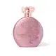 Frasco de item de perfumaria da marca Floratta Rose Bouquet com formato arredondado na cor rosa clara,design floral em relevo e tampa acrílica transparente.