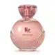 frasco de item de perfumaria da marca Liz Sublime, com embalagem de vidro arredondada rosa-claro facetado e nome da marca em vermelho escuro gravado no vidro. A tampa é em acrílico transparente e permite ver a tampa borrifadora de tom metálico rosa.
