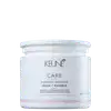 Embalagem branca com rótulo da marca Keune Care, contendo máscara de tratamento para cabelos alisados e fortalecidos, com textura suave e promessa de reduzir frizz.