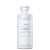 Frasco branco da linha Keune Care, contendo Shampoo Keratin Smooth, que suaviza e fortalece os cabelos com frizz. Embalagem com 300 ml, com rótulo em preto e branco destacando os benefícios do produto.