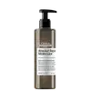 Frasco de sérum de cabelo L'Oréal Professionnel Absolut Repair Molecular, com bomba doseadora preta. Rótulo branco e cinza com informações sobre o produto, que promete reparação molecular do cabelo.