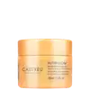 Frasco de máscara capilar Nutri Glow da marca Cadiveu Professional. O recipiente é redondo, com tampa dourada e rótulo com o nome do produto em azul e branco. A embalagem possui uma cor predominantemente laranja.