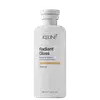 Frasco branco de 300 ml da linha Radiant Gloss da Keune, um shampoo iluminador com extrato de orquídea, com rótulo preto e branco destacando o nome da marca e do produto.