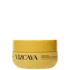 Pote amarelo com rótulo "VIZCAYA" contendo máscara hidratação intensiva para cabelos ressecados e sem brilho.