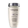 Frasco de shampoo Kérastase Densifique Bain Densite, com 250ml de capacidade, em embalagem branca e prata, com rótulo destacando os ingredientes-chave de ácido hialurônico e gluco-peptídeos.