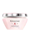 Frasco rosa de 200 ml da máscara Reconstituant Kérastase Genesis, com rótulo destacando os ingredientes ativos de células nativas de edelweiss e raiz de gengibre.
