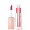 Produto de maquiagem da marca Maybelline, com embalagem em tons de rosa e branco. Trata-se de um gloss com acabamento brilhoso e textura cremosa, apresentado em um aplicador com ponta macia.