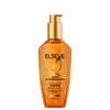 Frasco de óleo capilar da marca L'Oréal Elseve, com embalagem em tom laranja e dourado. 