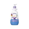 Imagem de um frasco branco com tampa dosadora roxa e rótulo azul com ilustração dos personagens da marca Dr. Botica contendo 400ml de creme de pentear infantil para cabelos lisos.