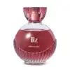 Vidro arredondado com líquido vermelho, borrifador dourado, tampa transparente de fundo vermelho e letras douradas contendo 100ml de desodorante colônia Liz Intenso.