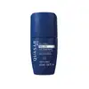 Frasco azul marinho com letras brancas contendo 55ml de antitranspirante desodorante roll-on da marca Quasar Blue.