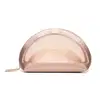 Nécessaire feminino 2 em 1 redondo em tom rosé com zíper, contendo compartimentos internos da marca O Boticário.