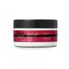 Pote branco com tampa preta e rótulo nas cores vermelha metalizada, preto e branco, contendo 250g de máscara capilar Match Science Reconstrução.