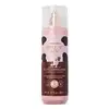 Body splash Cuide-se Bem Deleite Chocolatudo em frasco transparente com líquido bege e tampa borrifadora. Rótulo rosa com detalhes em marrom e vaca estilizada.