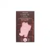 Sabonete em barra com vaca rosa estampada. Embalagem retangular marrom com texto "Cuide-se Bem Deleite Especial" e "Sabonete em Barra" em letras brancas. Selos indicando produto vegano e cruelty-free. Cores predominantes são marrom, rosa e branco.