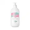 Frasco branco com rótulo branco, rosa e azul e nuvem sorridente ilustrada contendo 400ml de loção hidratante corporal Cuide-se Bem Nuvem de Alegria.