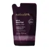 Refil de loção corporal desodorante da marca Nativa SPA Uva Merlot, com sachê de 350 ml na cor roxa escura, rótulo com texto em dourado e branco informando a marca e as características do produto.
