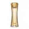 Vidro alongado com líquido bege e tampa dourada em forma de flor contendo 100ml de desodorante colônia da marca Linda.