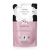Refil em sachê rosa e branco com manchas pretas e ilustração de vaca contendo 350ml de loção hidratante corporal da marca Cuide-se Bem Deleite.