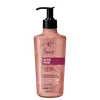 Frasco tipo pump do Shampoo da linha Nutri Rosé, com bomba dosadora preta e rótulo rosa com detalhes em vermelho, contendo informações sobre os benefícios do produto.