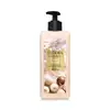 Embalagem plástica transparente com imagem de bombom de açúcar na cor bege, nozes, especiarias e flores decorativas no rótulo. Retângulo dourado com o nome Eudora Instance Bombom de Avelã 400ml em letras pretas e brancas. Bomba dosadora preta como tampa.