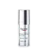 Frasco de vidro prateado com rótulo da marca Eucerin, contendo sérum epigenético Hyaluron-Filler para cuidados com a pele.