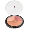 Pó compacto facial multiefeitos Quem Disse, Berenice? em estojo preto e tampa transparente com coração ilustrado, contendo cinco tonalidades em tons de rosa e bege,