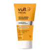 Gel de limpeza facial antioxidante Vult. Embalagem plástica amarela com detalhes em branco. Rótulo com o nome do produto "Gel de Limpeza Antioxidante" e informações adicionais como "Limpeza suave com efeito matte" e "Todos os tipos de pele". Contém 150g.