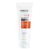 Tubo branco da linha Dercos Technique da Vichy, com rótulo laranja destacando o "Kera-Solutions" e "10.7% Pro Keratin Complex". Produto de proteção térmica até 230°C, indicado como leave-in renovador de pontas.