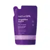 Refil de loção noturna corporal Nativa SPA Orquídea Noire em sachê de 350ml na cor roxa com detalhe lilás e letras douradas e brancas.