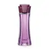 Vidro longo e transparente com líquido lilás, tampa roxa em formato de flor e letras roxas contendo 100ml de desodorante colônia Linda Irresistível.