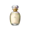 Frasco de vidro transparente com detalhes dourados. O frasco tem formato arredondado com tampa transparente. O líquido dentro é amarelo claro. O rótulo na parte frontal do frasco exibe o texto "L'eau de Lily".