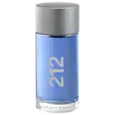 Frasco de perfume Carolina Herrera 212, com embalagem de cor azul clara e detalhes em prata, exibindo o número "212" em destaque.