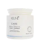 Frasco branco da linha Care da Keune, contendo máscara dermatologicamente aprovada para couro cabeludo sensível, com 500 ml de capacidade.
