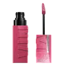Maybelline Super Stay Matte Ink batom líquido em embalagem rosa com detalhes pretos, com aplicador em formato de pincel para aplicação precisa.