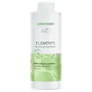 Condicionador  Elements da Wella. Embalagem branca com detalhes em verde. Rótulo indicando que é um condicionador formulado sem silicones, com 95% de ingredientes naturais e aloe vera. Cores predominantes são branco e verde claro