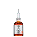 Frasco de vidro com sérum Vichy Liftactiv Supreme, contendo vitamina C, com tampa de metal e rótulo branco com logotipo da marca.