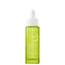 Frasco de vidro verde-limão com conta-gotas branco da linha Sebium Serum da Bioderma, um concentrado anti-imperfeições para peles adultas com tendência acneica. O rótulo destaca os principais ingredientes ativos, como ácido hialurônico e ácido salicílico.