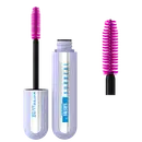 Dois tubos de máscara de cílios da Maybelline, um com escova rosa e outro com escova preta, embalados em caixa branca com rótulo azul "Surreal" e "Falsies".