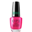 Produto de esmalte de unhas OPI da linha Wicked. Frasco de vidro transparente com tampa preta. O esmalte tem uma cor rosa pink cintilante. O rótulo exibe o logotipo OPI em letras pretas, com o nome "Wicked" em verde na tampa.