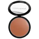 A imagem mostra uma embalagem aberta de bronzer cremoso. A embalagem é preta com parte transparente e o logo da marca em branco.